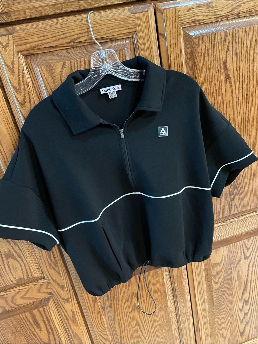 Reebok Black Cropped Half-Zip Pullover with White Piping